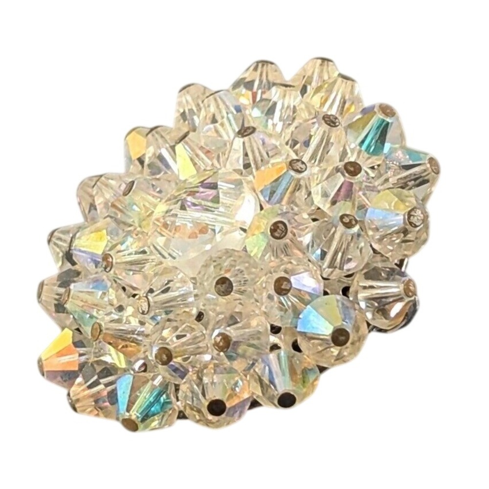 Vintage Aurora Borealis Crystal Brooch Iridescent AB Bicone Cluster Pin 1.5 Inch